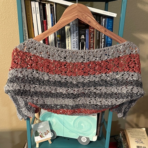 handknit Sweaters - Stylish Red and Gray Alpaca Wool Blend Knit Women's Shrug